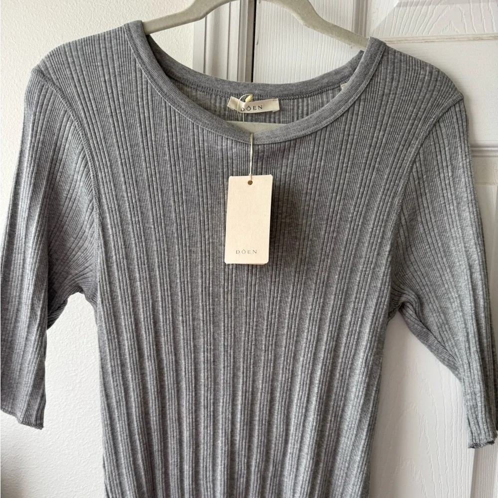 Doen “Ada” Gray Ribbed Knit Tee (XL) NWT 😍 - Picture 1 of 5